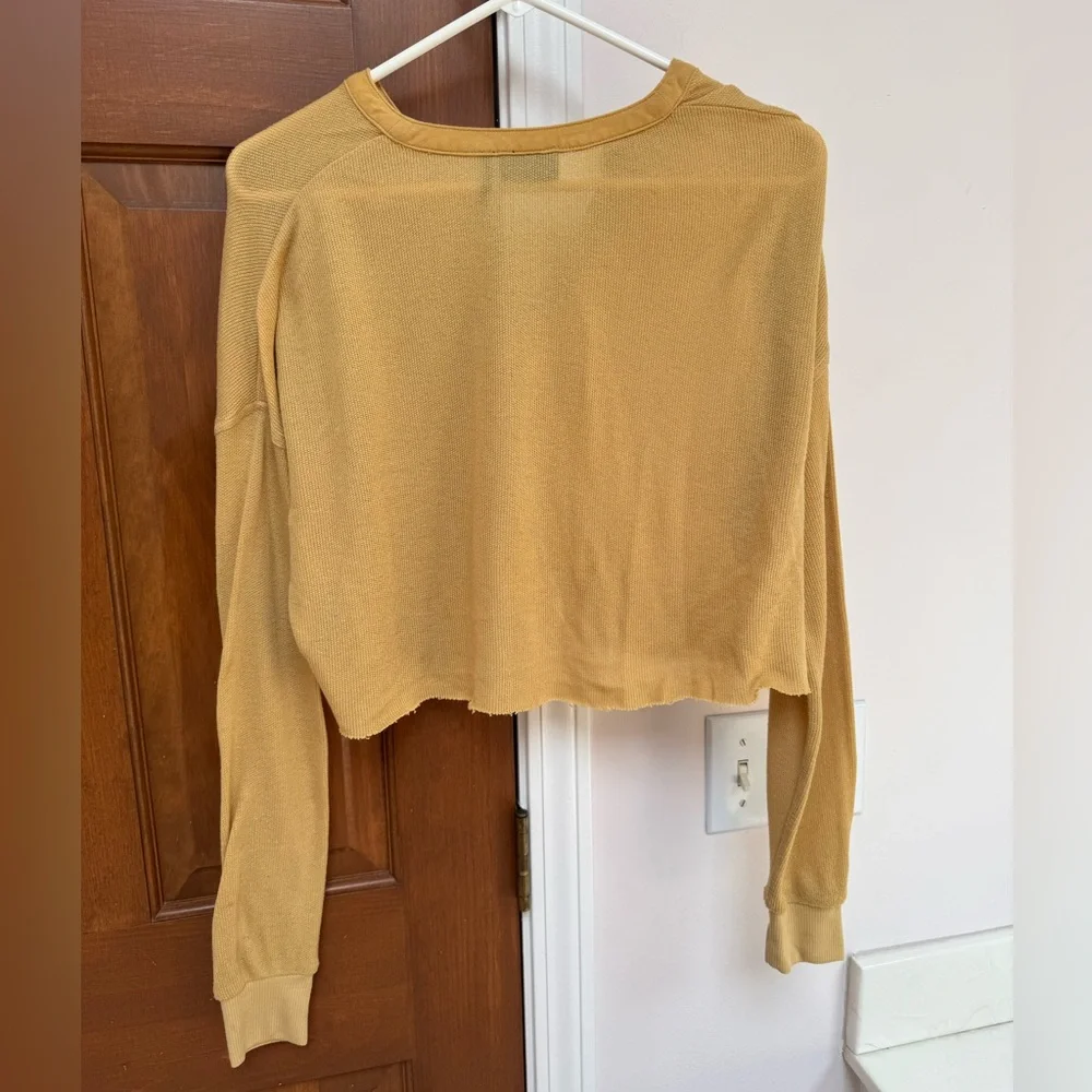 UO Out From Under Mustard Long Sleeve Cropped Emmy Henley Top Size S - Picture 5 of 6
